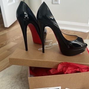 Christian Louboutin Black Lady Peep 150 Patent Calf Sz 37